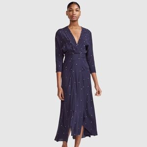 Maje Rolene Embellished Long Midi Dress, Dark Blue, Size 2 in Maje = Medium